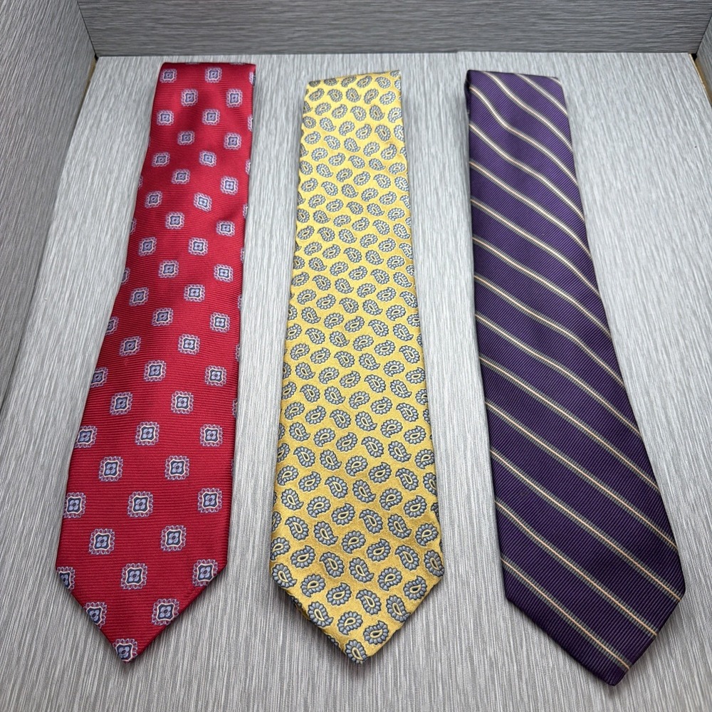 Robert Talbott Silk Necktie Lot of 3 Made in USA Paisley Stripe Geometric